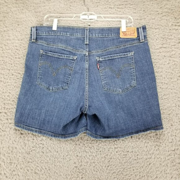 Levis Shorts Womens 32 Blue Mid Length Stretch Denim - Picture 1 of 13